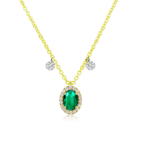 May Emerald Birthstone with Yellow Gold and Diamond Necklace