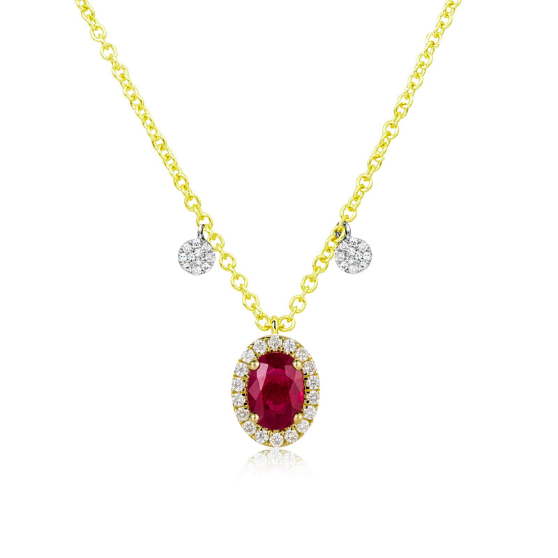 January Garnet Birthstone with Yellow Gold and Diamond Necklace