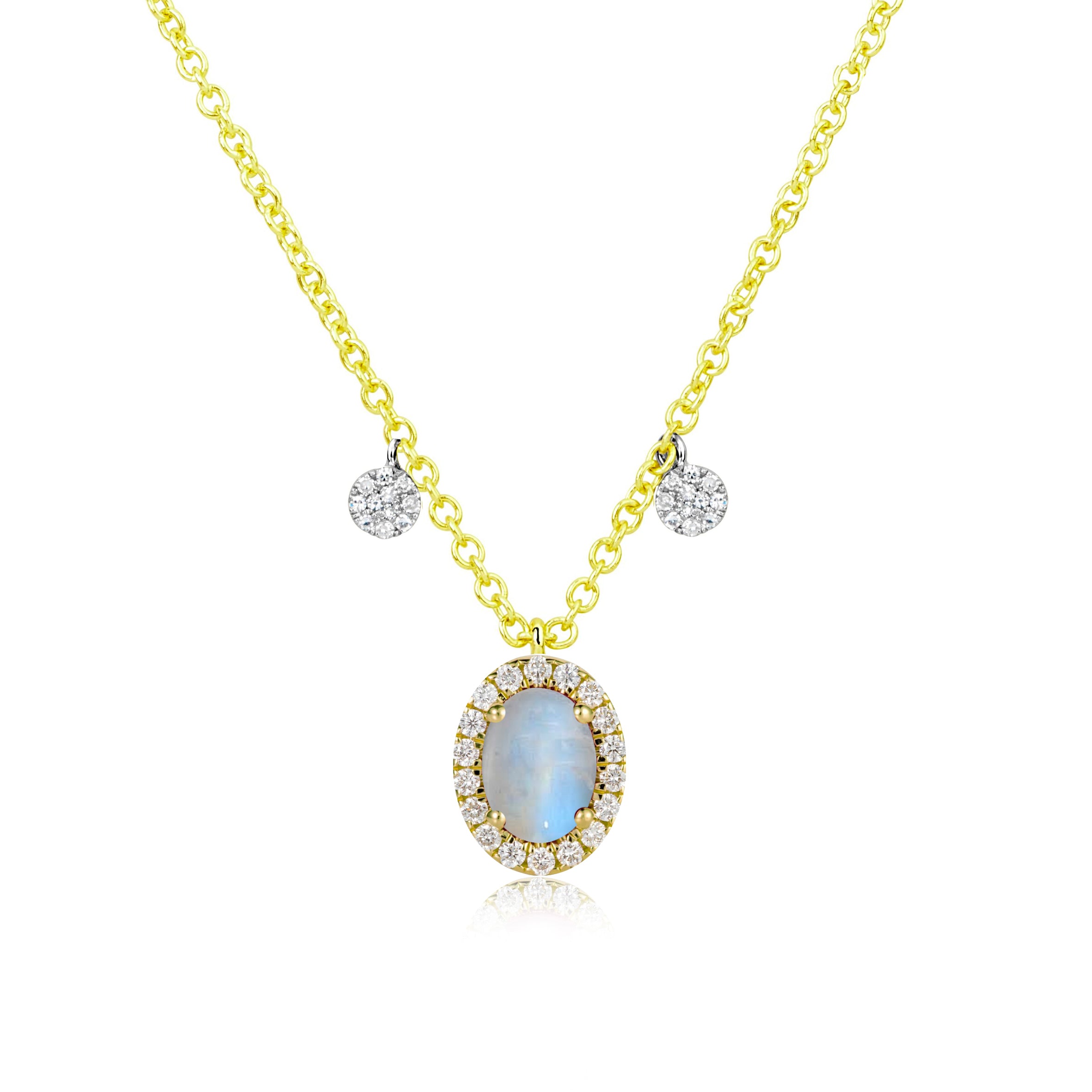 June Moonstone Birthstone with Yellow Gold and Diamond Necklace
