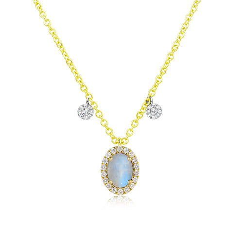 June Moonstone Birthstone with Yellow Gold and Diamond Necklace