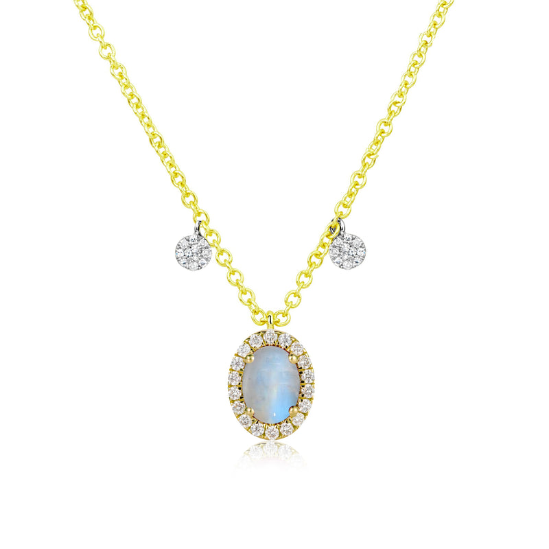 June Moonstone Birthstone with Yellow Gold and Diamond Necklace