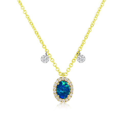 October Opal Birthstone with Yellow Gold and Diamond Necklace