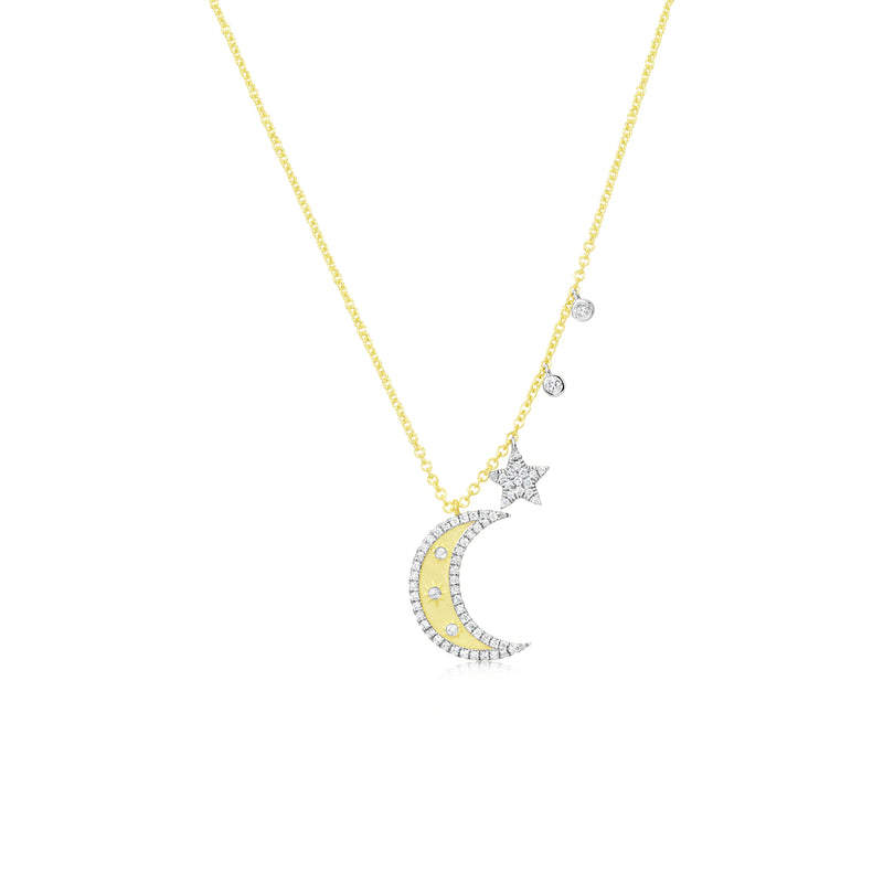 Yellow Gold Diamond Moon and Star Necklace