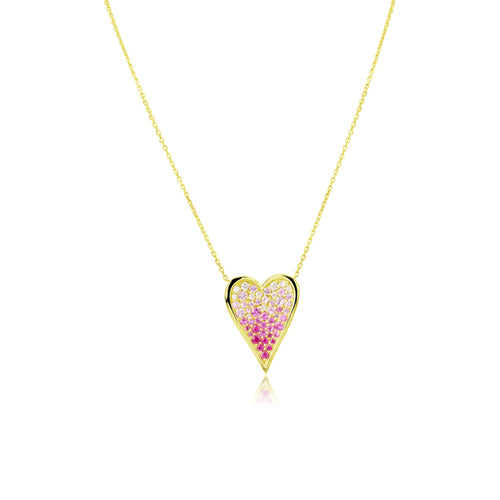 yellow gold neck with pink sapphire and diamond heart