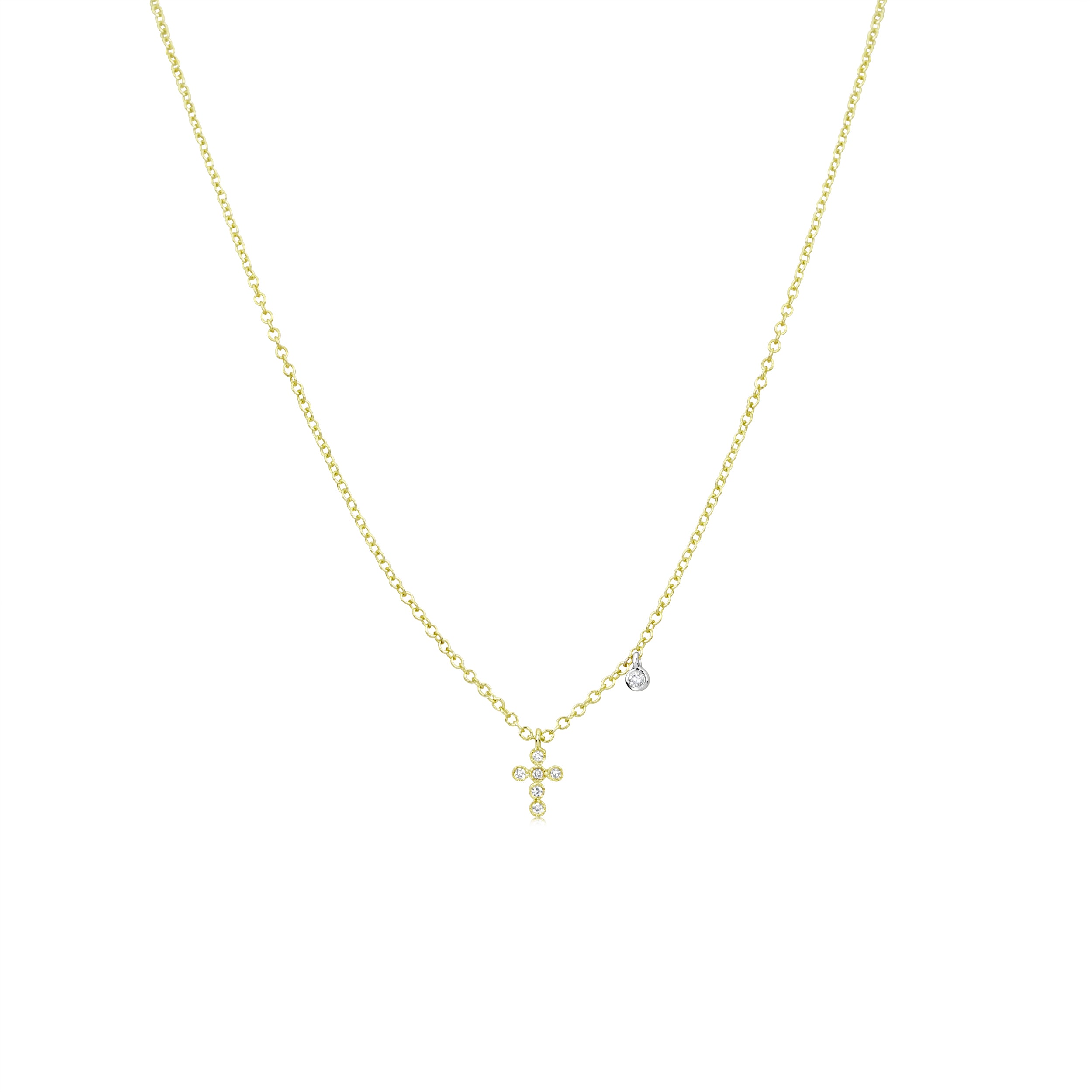 yellow gold Dainty Diamond Bezel Cross Necklace
