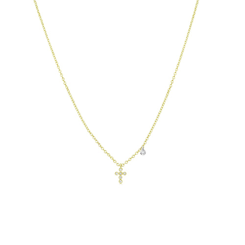 yellow gold Dainty Diamond Bezel Cross Necklace