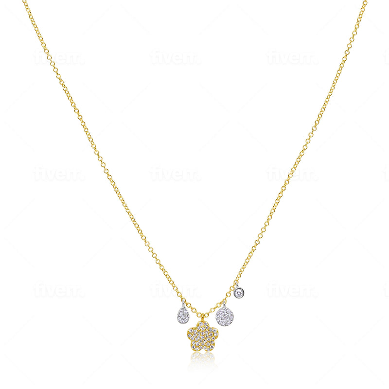 Two Tone Yellow Gold Flower Necklace