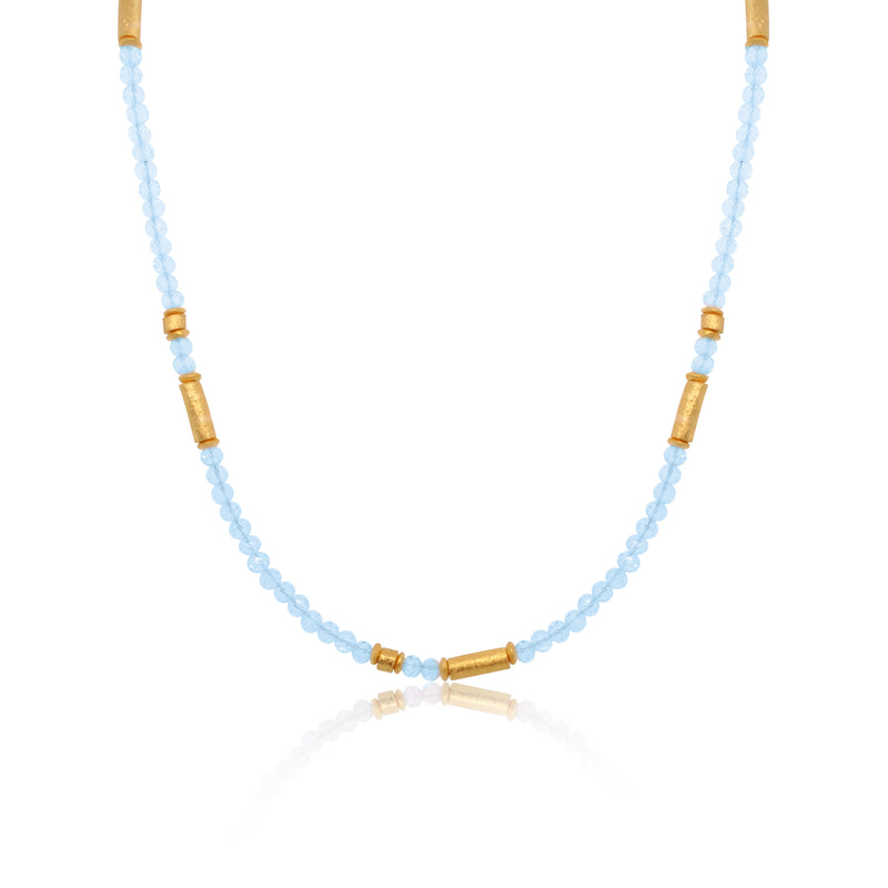 Blue Topaz Gold Plated Bead Necklace