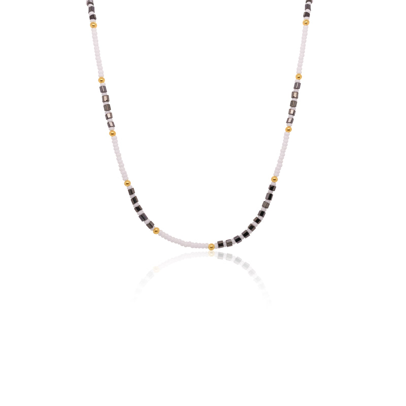 Silverite and White Bead Necklace