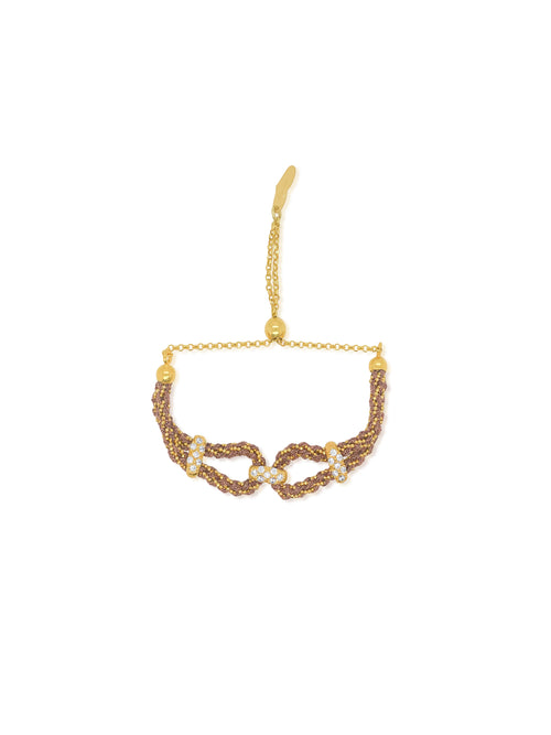 Gold Double Braided and Rose Gold Silk Bracelet with Triple CZ Buckle
