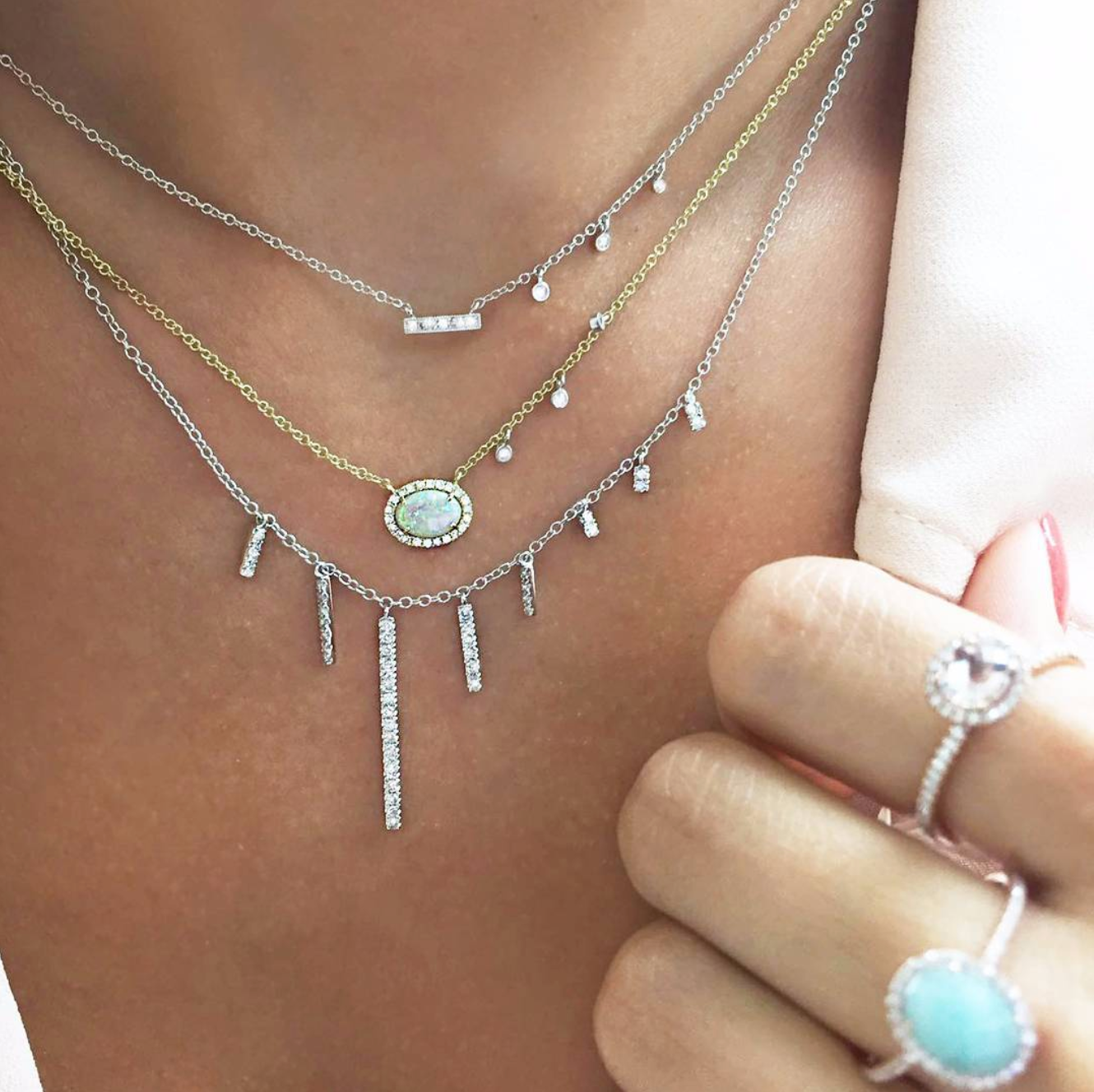 White Mini Diamond Bar Necklace