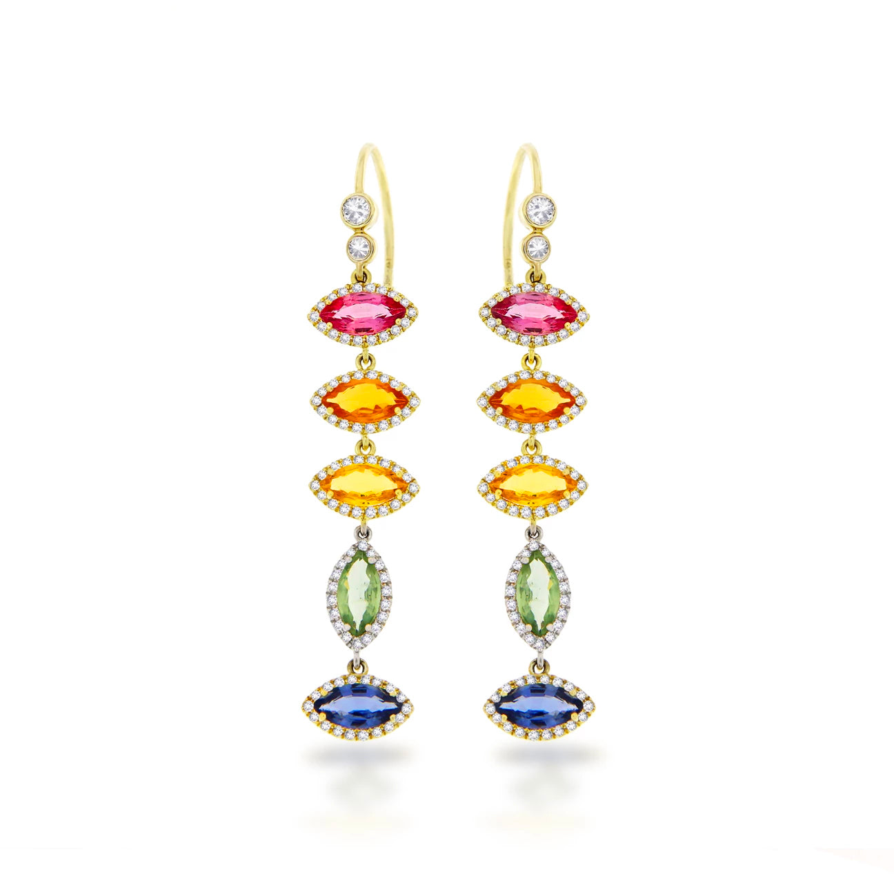 14k Yellow Gold Rainbow Sapphire Earrings