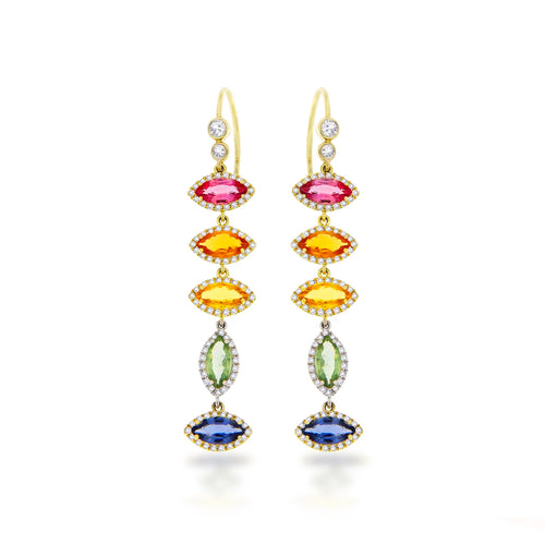 14k Yellow Gold Rainbow Sapphire Earrings