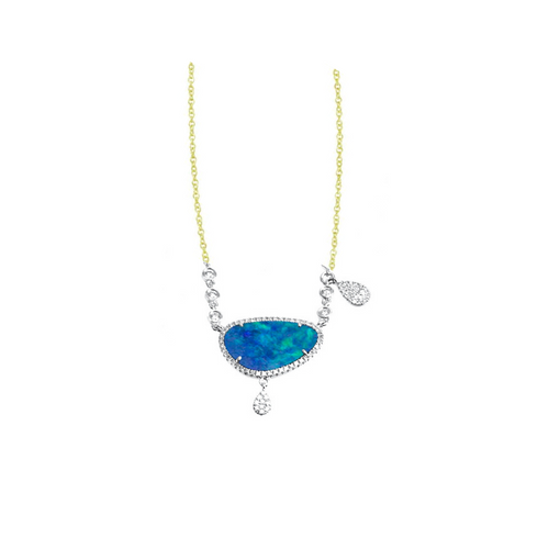 Diamond And Opal Shaped yellow gold Necklace