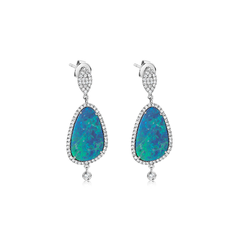 White Gold And Opal Drop Earrings