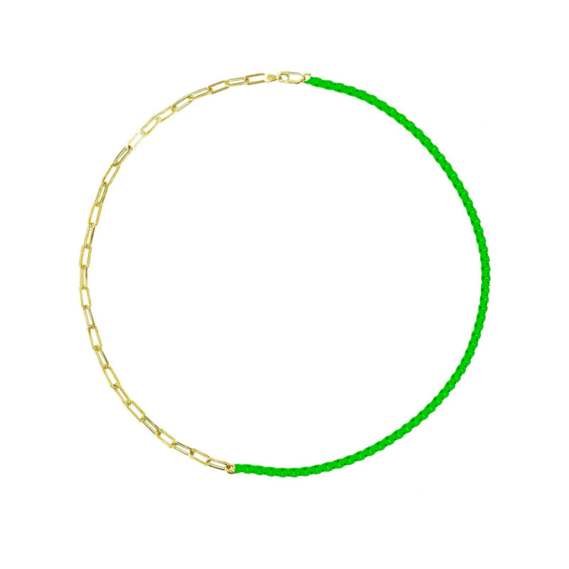 Half and Half Neon Green and Gold Plated Paperclip Chain Necklace