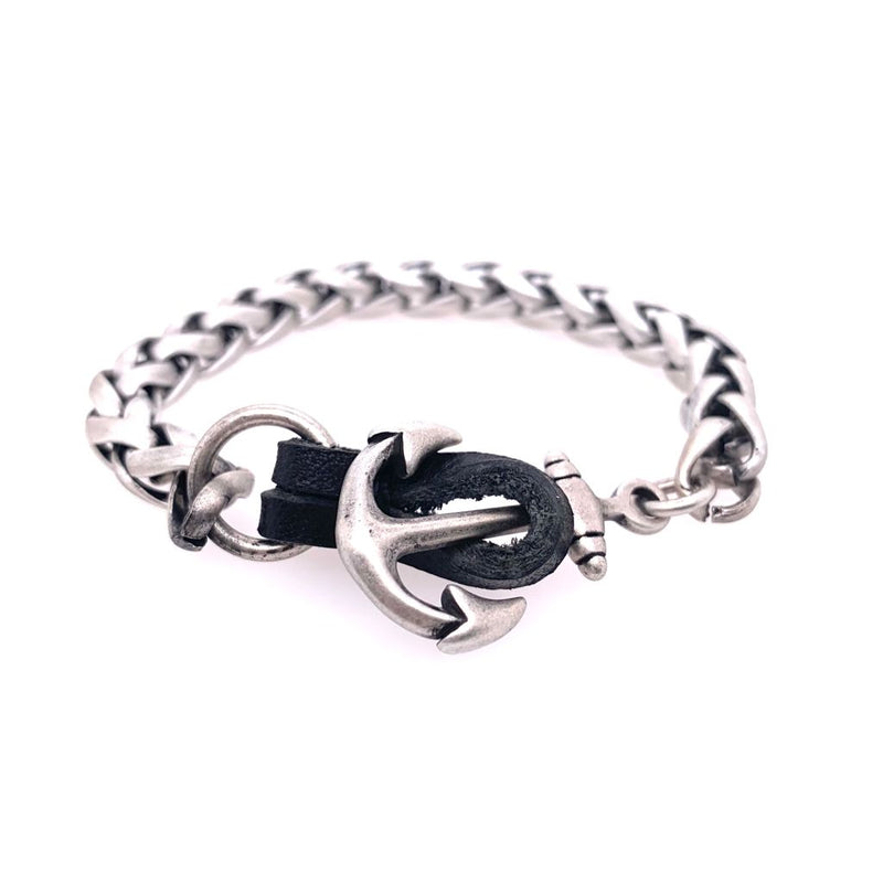 Stainless Steel Anchor Leather Bracelet