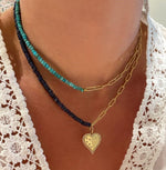 Half and Half Turquoise Bead and Gold Plated Paperclip Chain Necklace