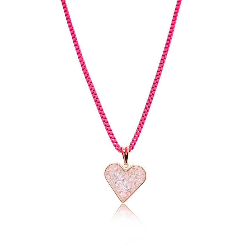 Pink Box Chain with Crystal filled Heart Shaker - ALL NEW BOUTIQUE EXCLUSIVE