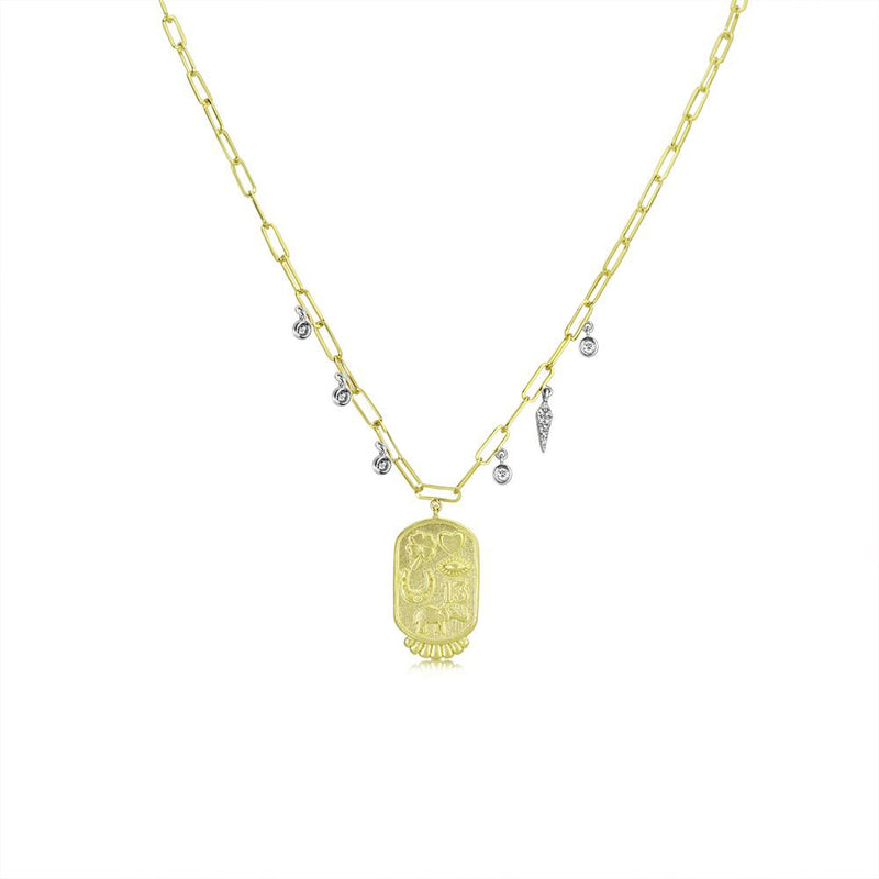Yellow Gold Luck Pendant Paperclip Necklace