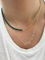 Half and Half Emerald Bead and Gold Plated Paperclip Chain Necklace- ALL NEW BOUTIQUE EXCLUSIVE
