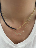 Half and Half Blue Sapphire Bead and Gold Plated Paperclip Chain Necklace- ALL NEW BOUTIQUE EXCLUSIVE