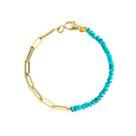 Half and Half Turquoise Bead and Gold Plated Paperclip Chain Bracelet- ALL NEW BOUTIQUE EXCLUSIVE