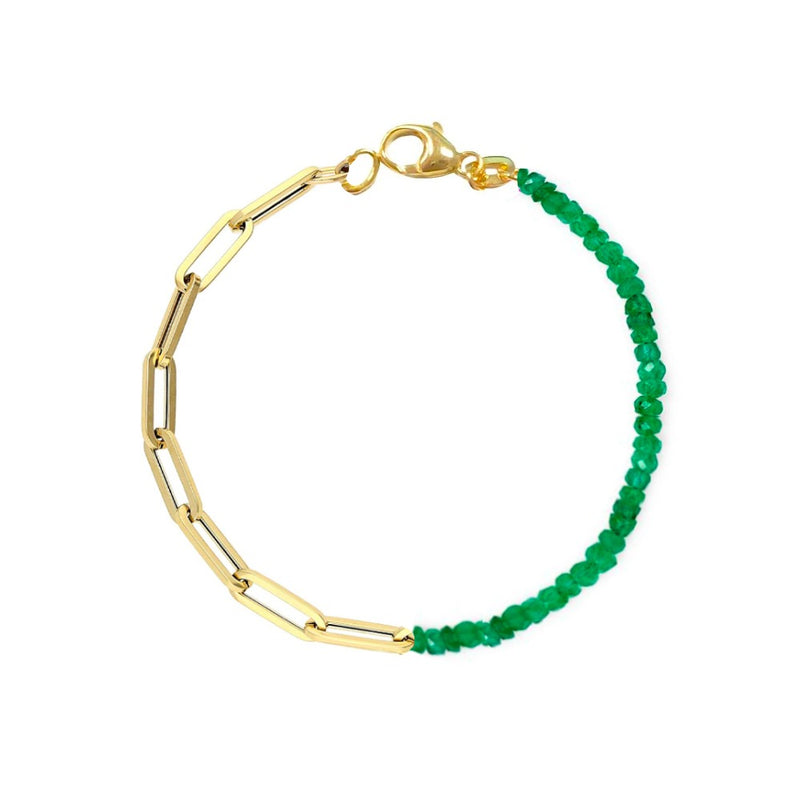 Half and Half Emerald Bead and Gold Plated Paperclip Chain Necklace