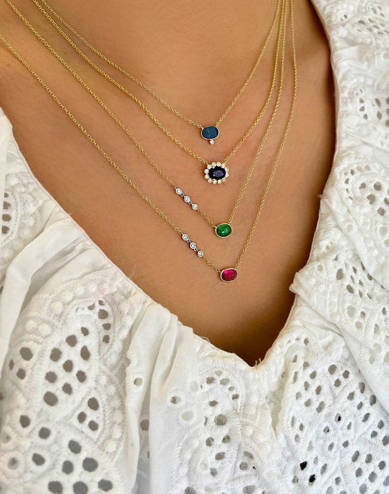 Yellow Gold Blue Sapphire Bezel Set Diamond Necklace (Online Exclusive)