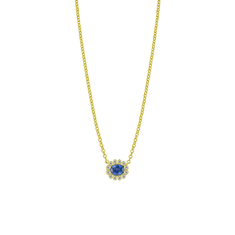 Yellow Gold Blue Sapphire Bezel Set Diamond Necklace (Online Exclusive)