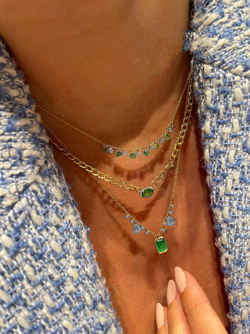 Yellow Gold Emerald and Diamond Layering Necklace