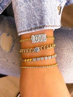 Yellow Gold Large Bubble letter bracelet stacked