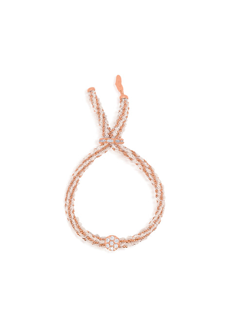 Rose Gold Braided Chain and White Silk Bracelet with CZ Disc