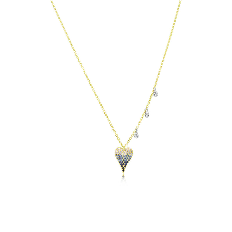 Yellow Gold And Blue Sapphire Heart Necklace