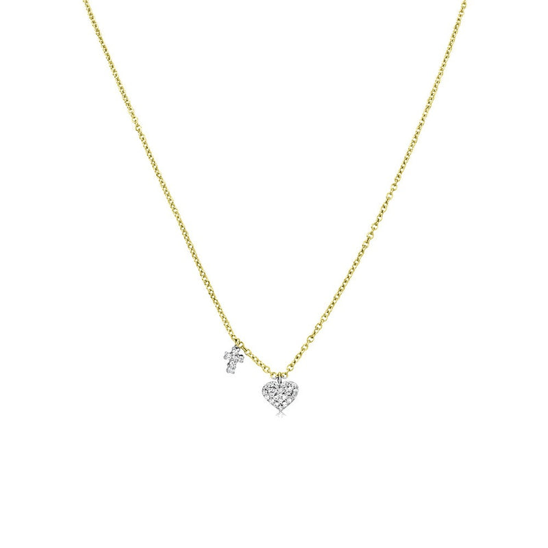 Diamond Cross and Heart Necklace