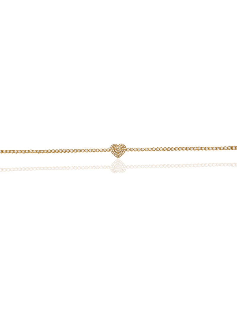 Yellow Gold Pave Heart Tennis Bracelet - ONLINE EXCLUSIVE