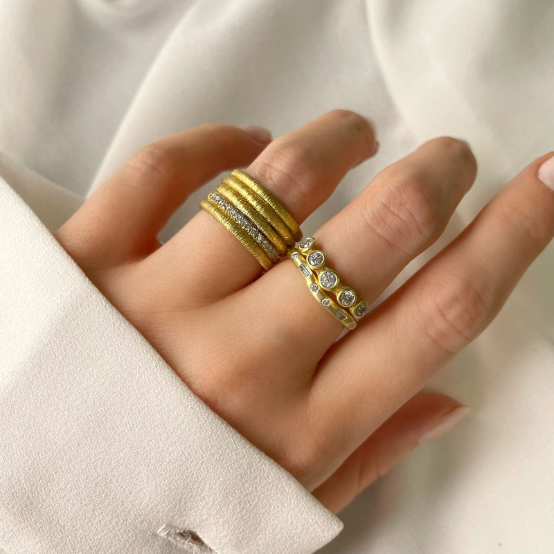 Curved Brushed Gold Diamond Ring