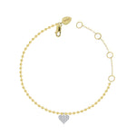 yellow gold ball chain and diamond heart bracelet