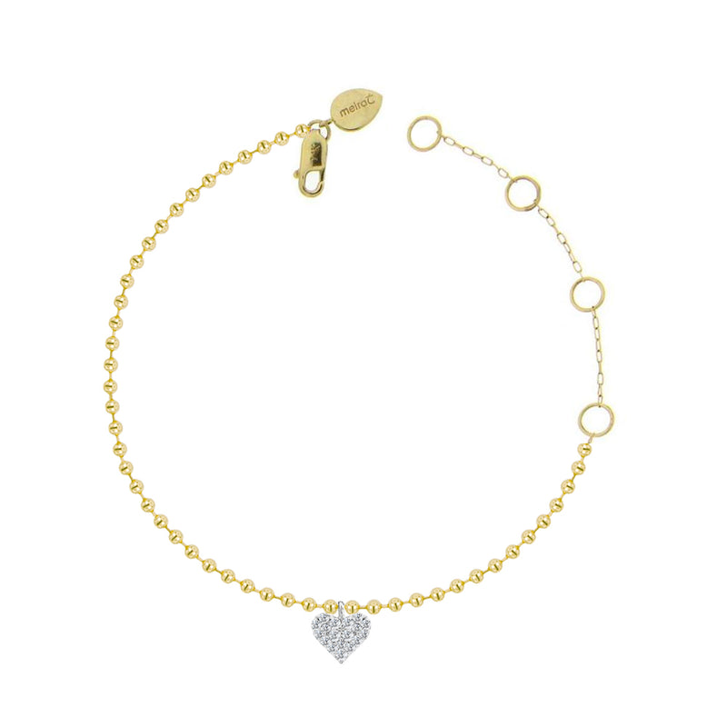yellow gold ball chain and diamond heart bracelet