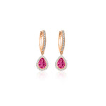 Rose Gold Pink Sapphire Pear Drop Huggies