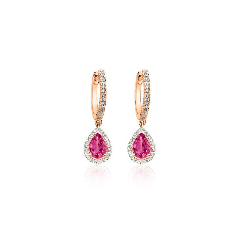 Rose Gold Pink Sapphire Pear Drop Huggies
