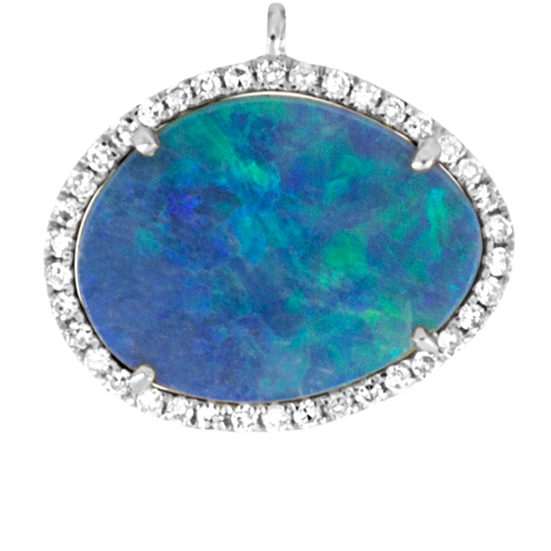 Large Center White Gold and Opal