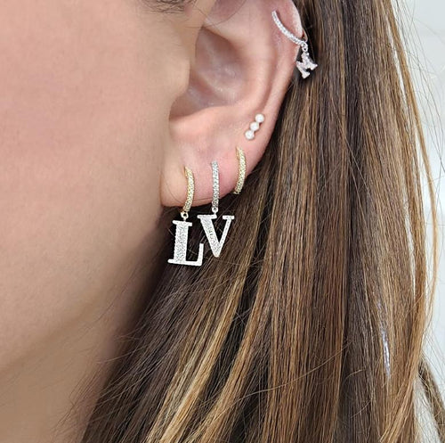 Rose Gold Oversized Initial Diamond Half Pair Huggie