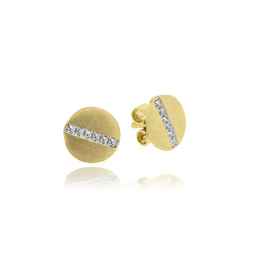 Brushed Yellow Gold Studs with encrusted diamonds