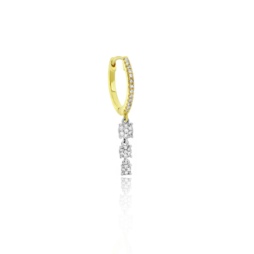 two tone yellow gold and pave drop huggie