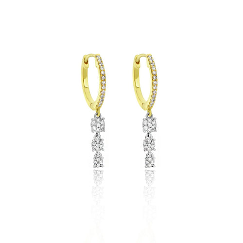 two tone yellow gold and pave drop huggie