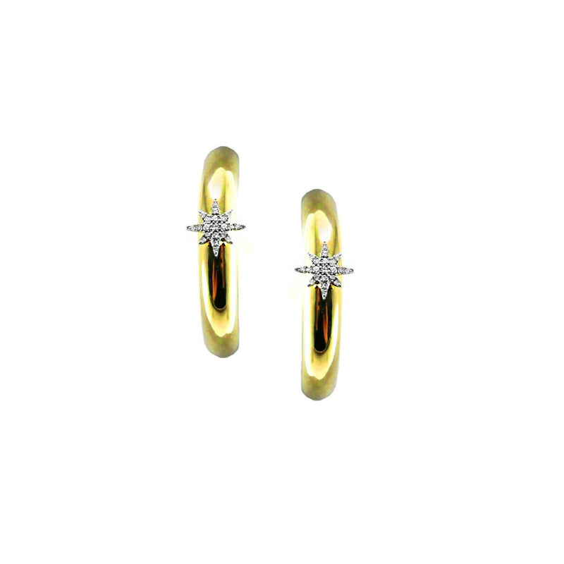 Chunky Gold Hoops with Diamond Starburst