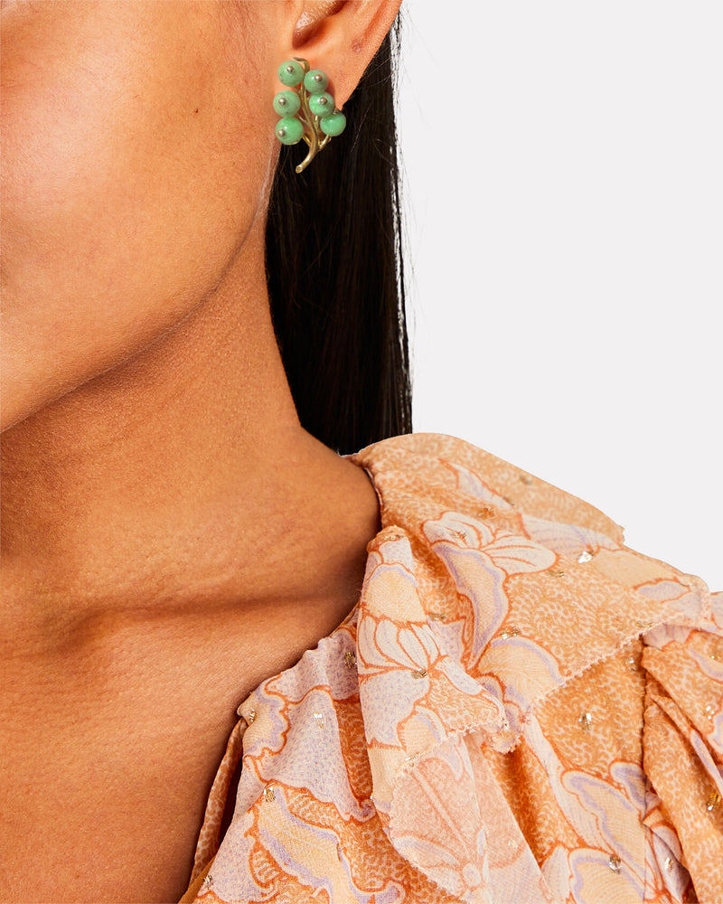 Yellow Gold 18k gold and Jade Vintage Vine Earrings