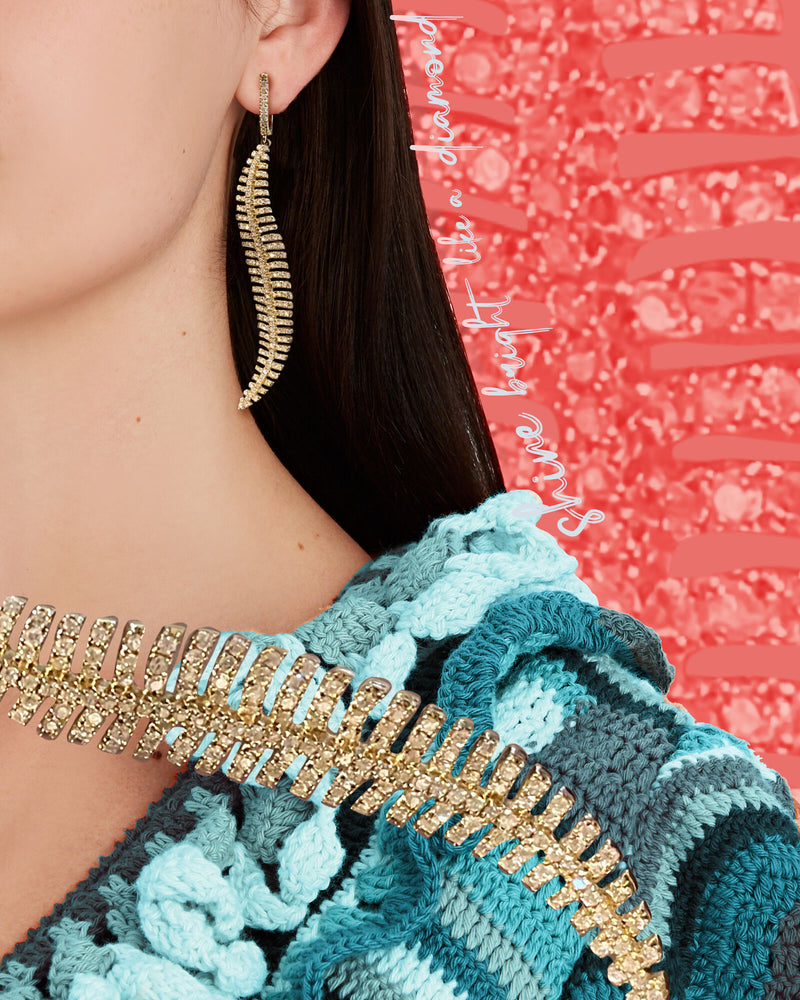 Yellow Gold Pave Feather Earrings - ONLINE EXCLUSIVE