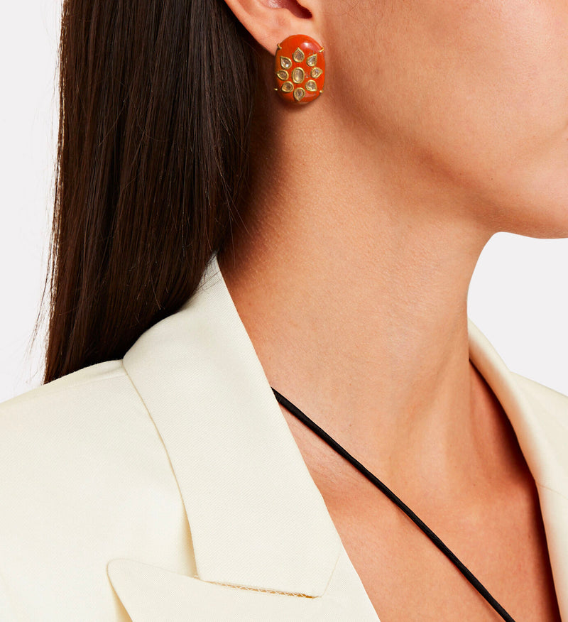 Oversized Yellow Gold and Diamond Flower Clip-On Earrings